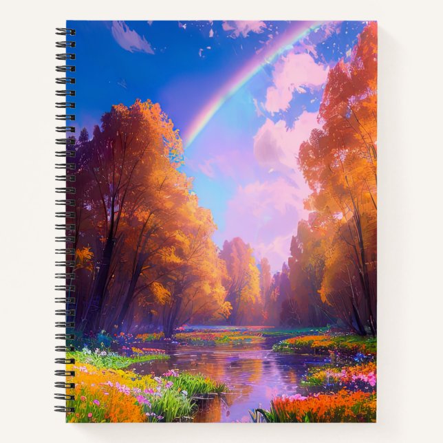 Enchanting Rainbow above the Misty Forest Notebook (Front)