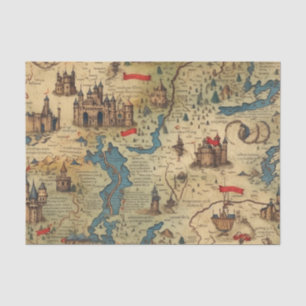 Enchanting Realms Antique Map with Castles Decou Tissue Paper