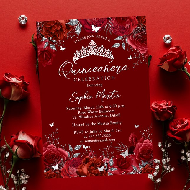 Enchanting Red Silver Floral Quinceanera (Creator Uploaded)