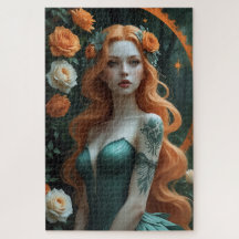 Enchanting Redhead Sorceress in Emerald Gown Puzzl