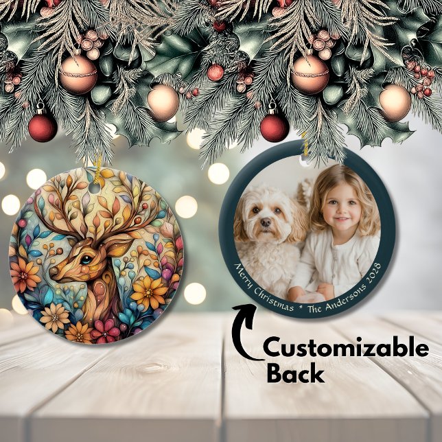 Enchanting Reindeer Christmas Customisable Ceramic Ceramic Ornament (Enchanting Reindeer Christmas Customizable Ceramic Ceramic Ornament)
