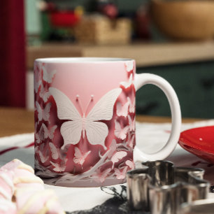 Enchanting Sip:3D Pastel Pink Butterfly Mug