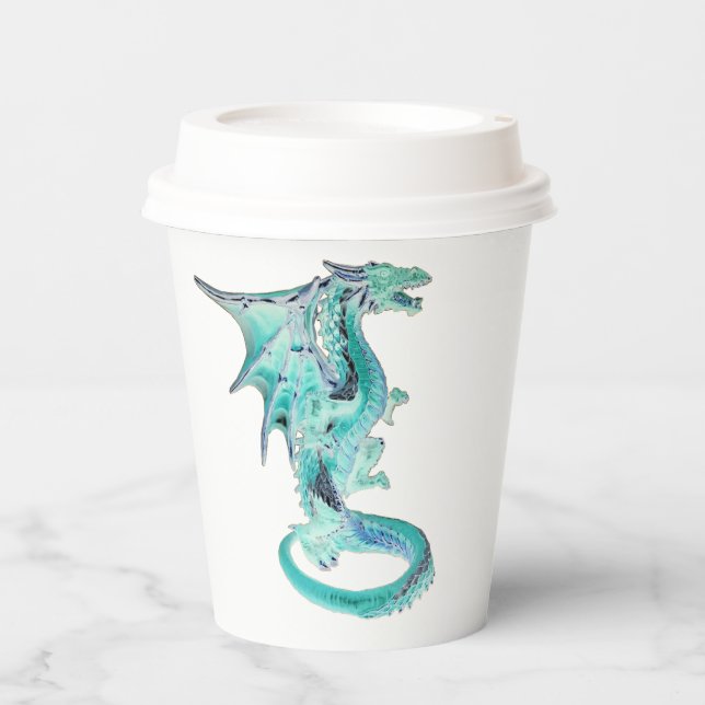 Enchanting Sky Blue Dragon Fantasy Party  Paper Cups (Front)
