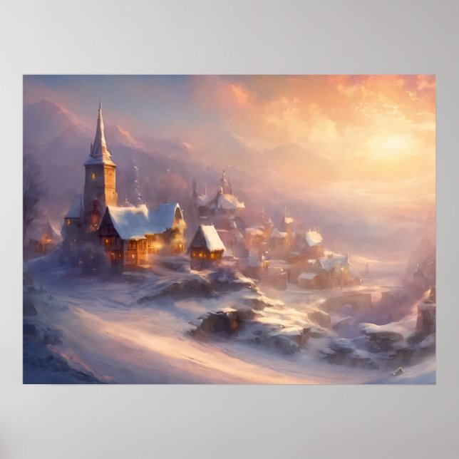 Enchanting Snow-Covered Village Poster (Front)