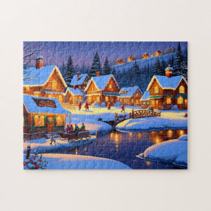 Enchanting Snow-Covered Village Winter Wonderland Jigsaw Puzzle
