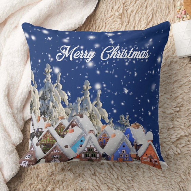 Enchanting Snowed in Christmas Time Village Cushion (Blanket)