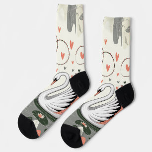 Enchanting Swan Love   Romantic Pastel Nature Art Socks