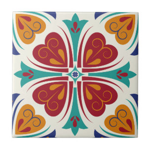 Enchanting Symmetrical colourful Peridot Floral Ceramic Tile