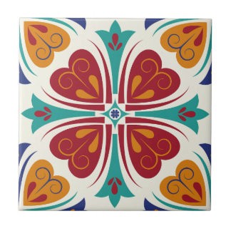 Enchanting Symmetrical colourful Peridot Floral Ceramic Tile