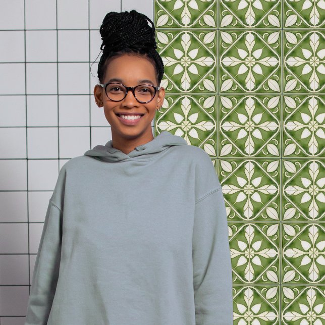 Enchanting Symmetrical Olive Green Peridot Floral Ceramic Tile (Creator Uploaded)