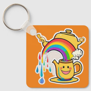 “Enchanting Teapot Rainbow Pour” Key Ring