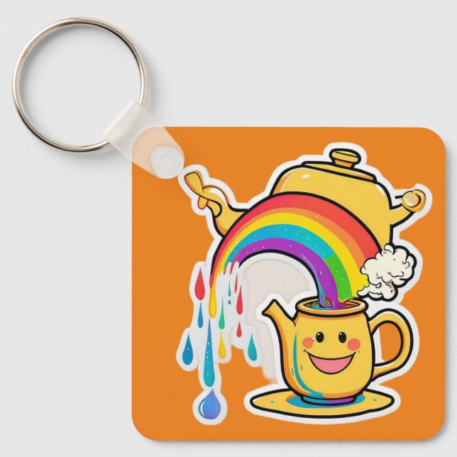 “Enchanting Teapot Rainbow Pour” Key Ring (Front)