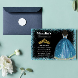 Enchanting Turquoise Glitter Princess Quinceanera Invitation