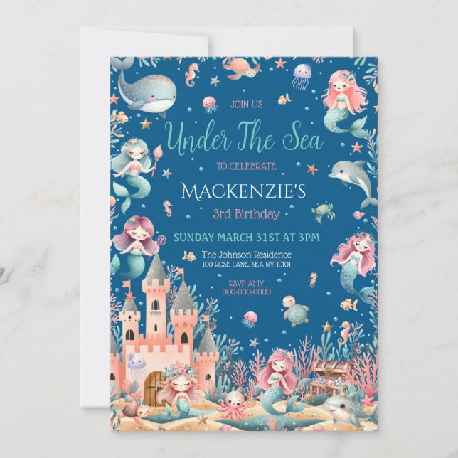 Enchanting Under The Sea Mermaid Birthday Party Invitation (Front)