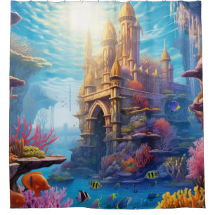 : Enchanting Underwater Castle Coral Reef Shower Curtain