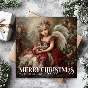 Enchanting Victorian Angel Burgundy Christmas Card