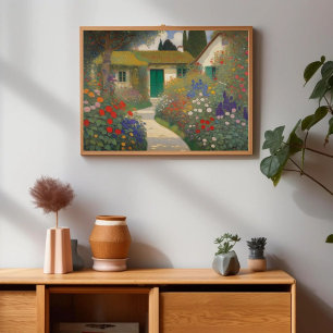 Enchanting Vintage Cottage Landscape Painting Poster