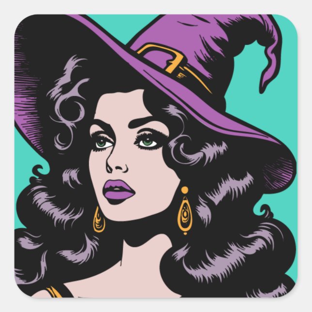 Enchanting Vintage Witch Square Sticker (Front)