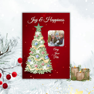 Enchanting Watercolor Christmas Tree Photo Holiday Card
