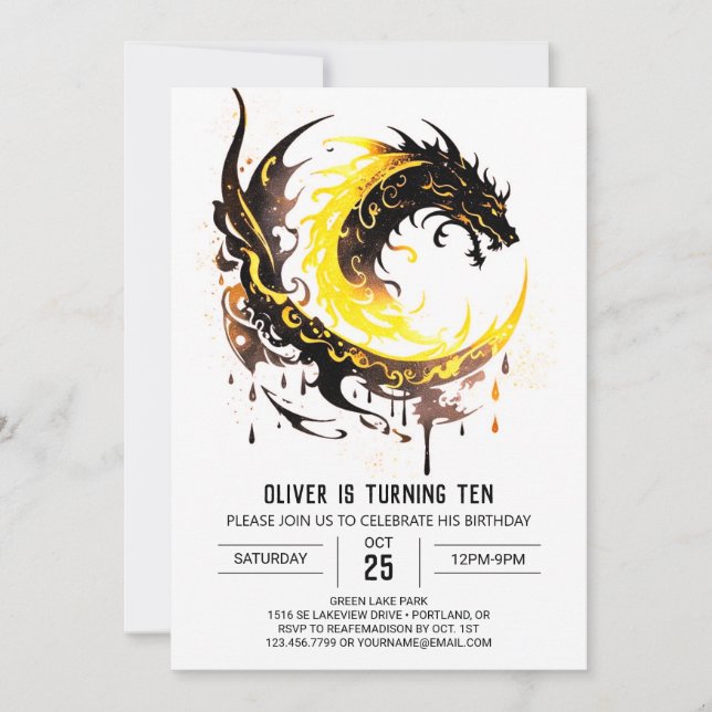 Enchanting Watercolor Dragon Birthday Invitation (Front)