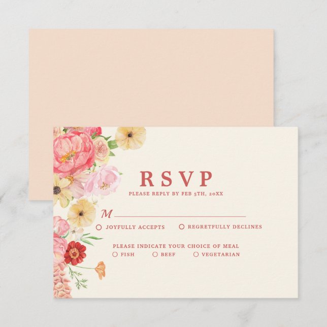 Enchanting Watercolor Floral butter yellow Wedding RSVP Card (Front/Back)