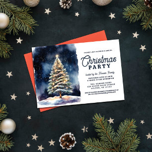 Enchanting Watercolor Glowing Christmas Tree Party Invitation
