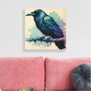 Enchanting Watercolor Raven Art: Bold & Mystical Canvas Print