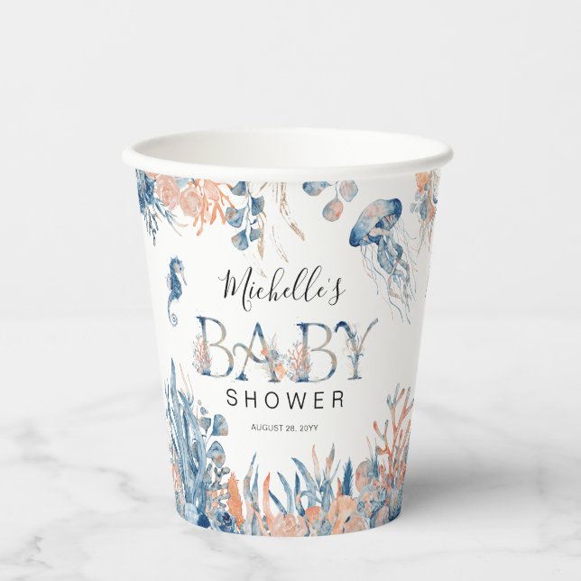 Enchanting Watercolor Under-the-Sea Baby Shower Paper Cups (Front)