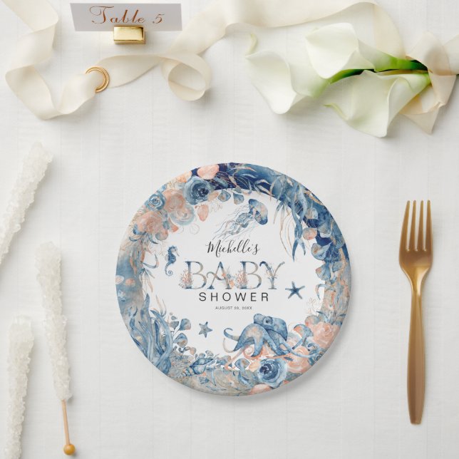 Enchanting Watercolor Under-the-Sea Baby Shower Paper Plate (Wedding)