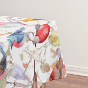 Enchanting Watercolor Vintage Birds Pattern Tablecloth