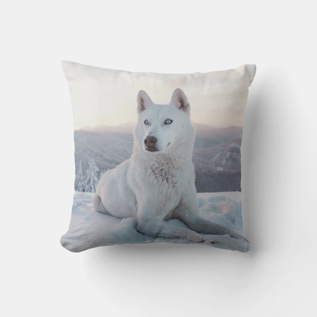 Enchanting White Husky Dog in the snow Cushion (Front)
