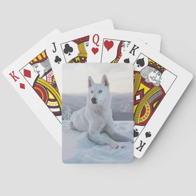 Enchanting White Husky Dog in the snow Playing Cards (Back)
