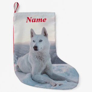 Enchanting White Husky Dog in the snow Small Christmas Stocking