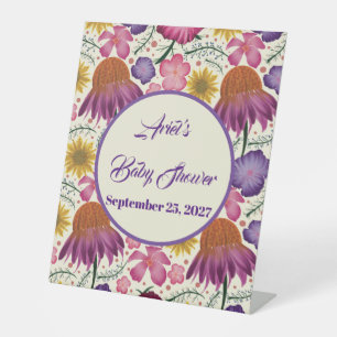 Enchanting Wildflower Pink Baby Shower  Pedestal Sign