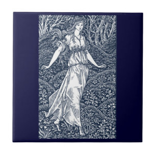 Enchanting William Morris–Style Woodland woman Tile