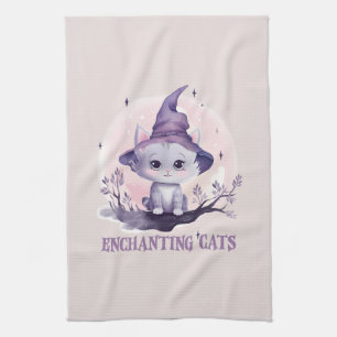 Enchanting Witch Cat Tea Towel