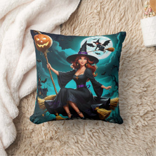 Enchanting witch celebrates Halloween night Cushion