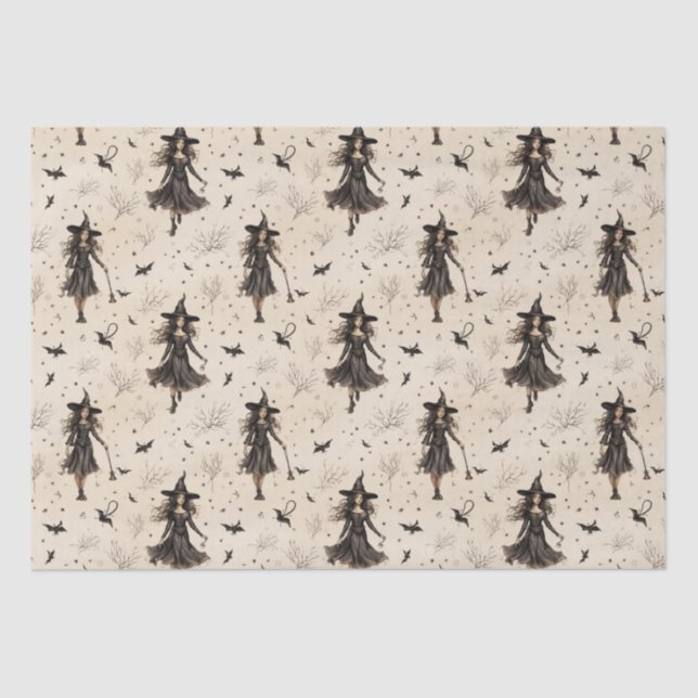 Enchanting Witches Bats Halloween Tissue Paper (Front)