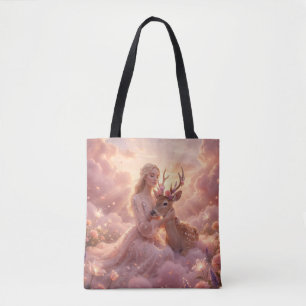 Enchanting Woman & Deer Fantasy Art Tote Bag