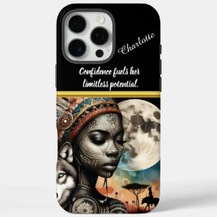 Enchanting woman with wolf under moon iPhone 16 pro max case