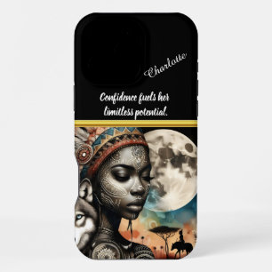 Enchanting woman with wolf under moon iPhone 16 pro max case