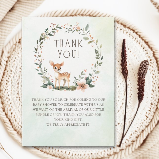 Enchanting Woodland Deer Baby Shower Thank You Card (Creator Uploaded)
