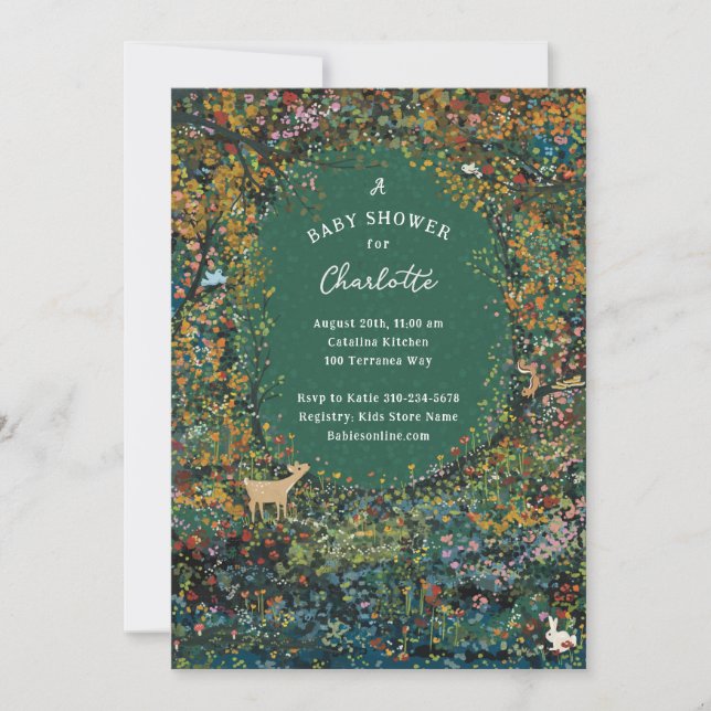 Enchanting Woodland Forest Green Baby Shower Invitation (Front)