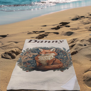 Enchanting Woodland Fox with Custom Name Beach Towel