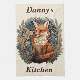 Enchanting Woodland Fox with Custom Name Tea Towel