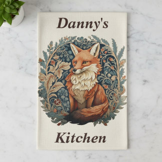 Enchanting Woodland Fox with Custom Name Tea Towel