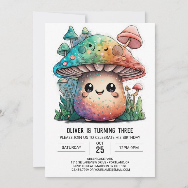 Enchanting Woodland Mushroom Birthday Invitation (Front)