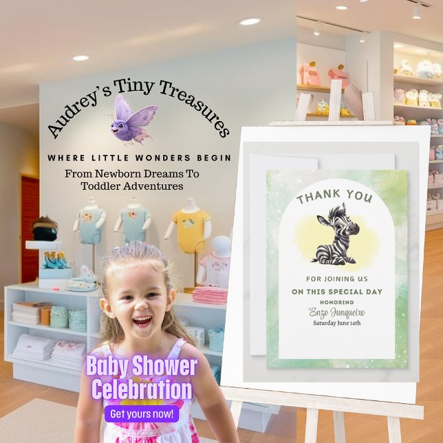 Enchanting Zebra Baby Shower Flat Thank You Card (Creator Uploaded)