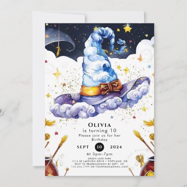 Enchantment Kids' Fun Wizard Birthday Invitation (Front)