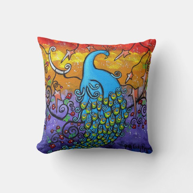 Enchantment Peacock Throw Pillow (Front)